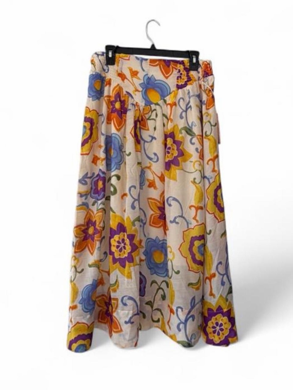 Macy's Cream Maxi Skirt with Blue, Purple, Yellow & Orange Floral Print